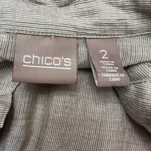 Chico's Shirt Size 2 L Begie Tie Front Button Up Roll Tab Sleeves Lightweight - Picture 5 of 11
